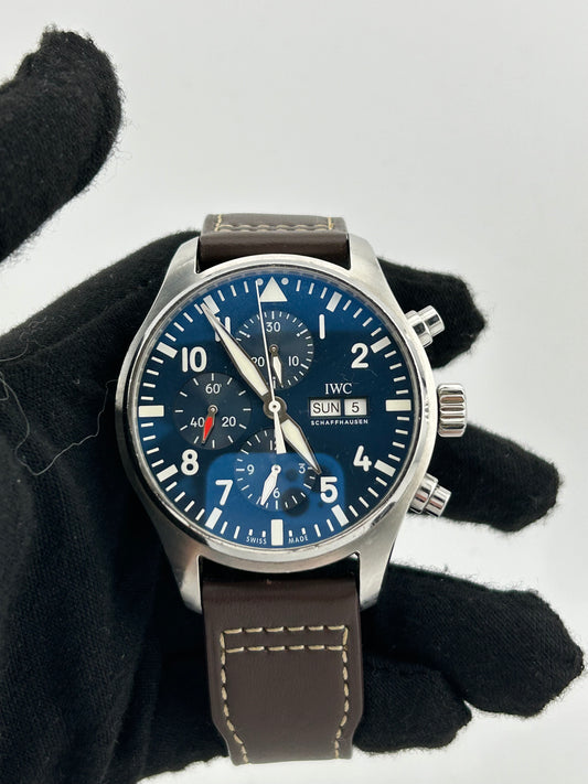 Iwc Pilot's Chronograph Deep Blue Dial on Brown Leather Strap Ref. IW377714 — view 2