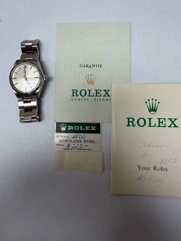 Rolex Air-King Silver Dial on Oyster Ref 5500 with Papers 1975