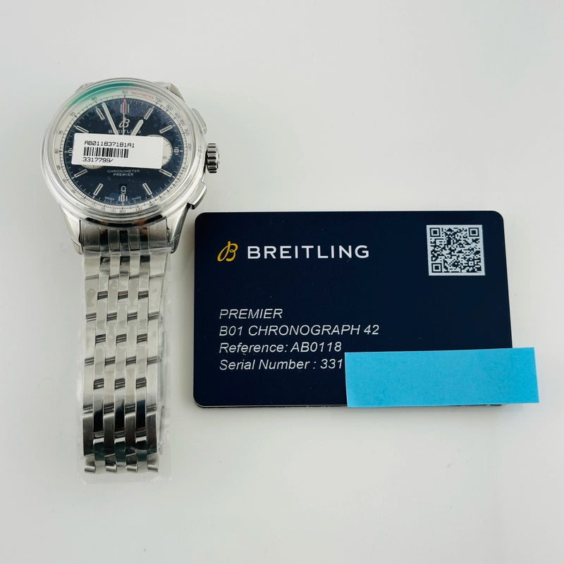 Breitling Premier B01 Chrono B&P Black Dial Ref AB0118 with Card 2023