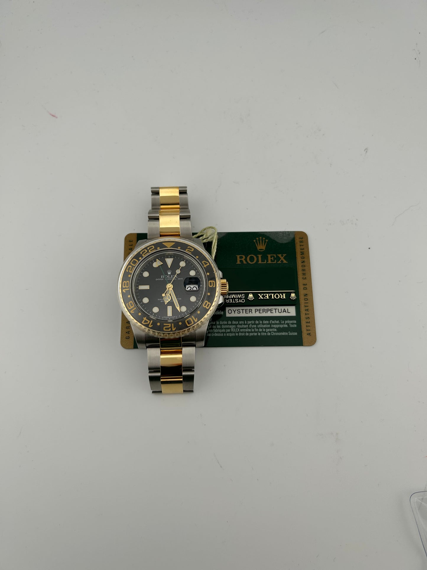 Rolex GMT-Master II Black Dot Markers Dial on 2 Tone Oyster Bracelet Ref. 116713LN Card — view 7