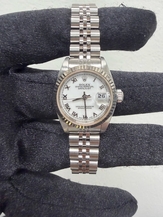 Rolex Datejust White Roman Dial on Jubilee Ref 69174 with Papers 1999