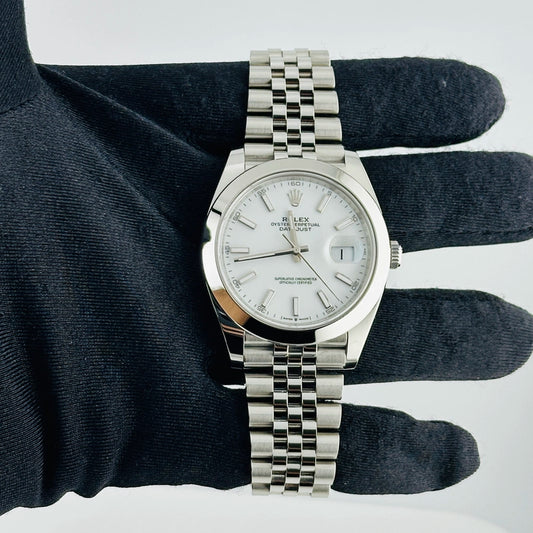 Rolex Datejust White Index Dial on Jubilee Ref 126300 with New Style Card Green 2024