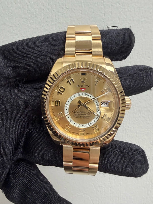 Rolex Sky Dweller Champagne Sunray Arabic Dial on Oyster Ref 326938 with New Style Card White 2018