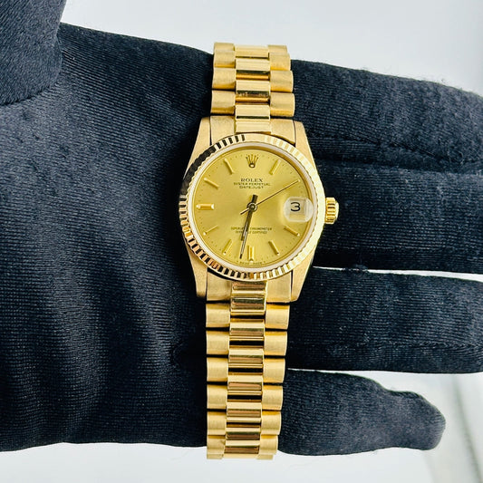 Rolex Datejust Champagne Dial on Am Presi 18 K Bracelet Ref 68278