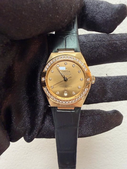 Omega Constellation Co-Axial Champagne Dial on Leather Strap Ref 131.58.29.20.58.001 with Card