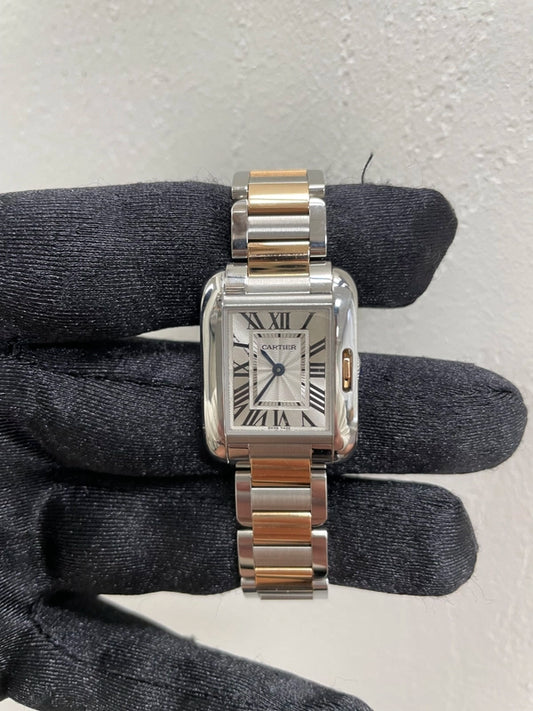 Cartier Tank Anglaise Small Silver Roman Dial on 2 Tone Ref 3485