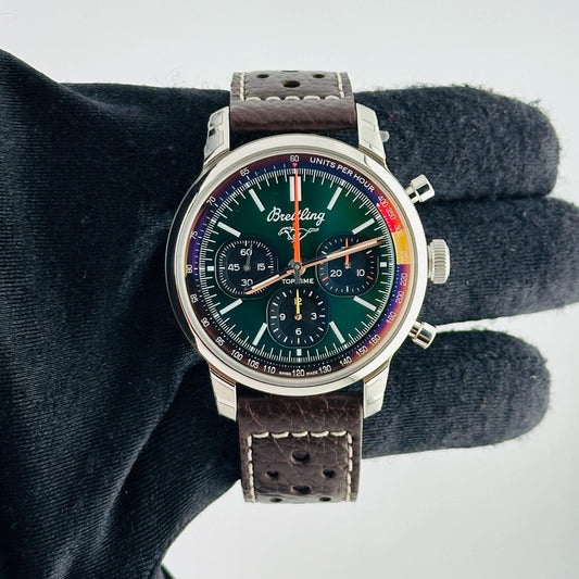 Breitling Top Time Green Dial on Leather Strap Ref AB01762A1L1X1 with Card