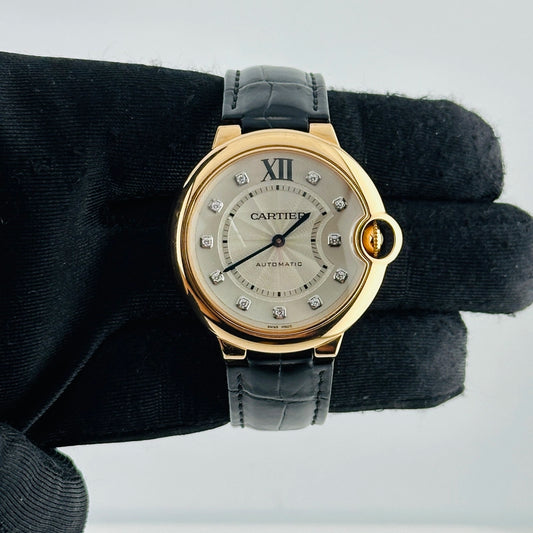 Cartier Ballon Bleu Silver Factory Diamond Dial on Leather Ref 3003/WE902028 with Papers 2012