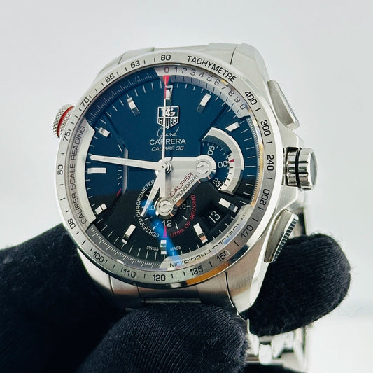 Tag Heuer Grand Carrera Black Dial on Stainless Steel Bracelet Ref CAV5115.BA0902 with Card 2010