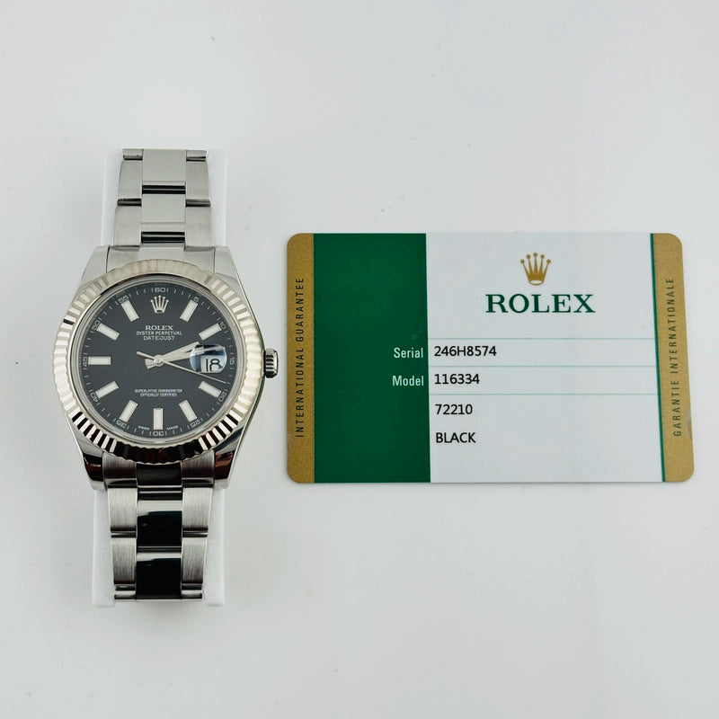 Rolex Datejust II Black Stick Dial on Oyster Ref 116334 with New Style Card White 2016