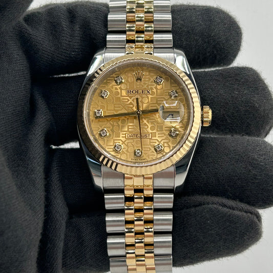 Rolex Datejust Champagne Anniversary Factory Diamond Dial Dial on D Link Jubilee Hidden Clasp Bracelet Ref. 116233G 2009 — view 2