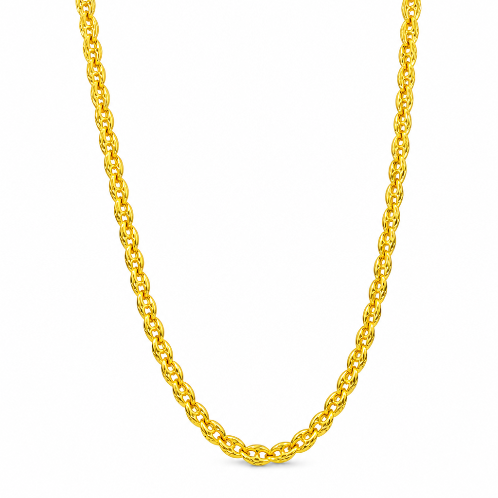 24K Gold Puffed Mariner Chain 6.6mm 23in