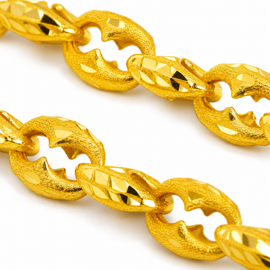 24K Gold Puffed Mariner Chain 6.6mm 23in