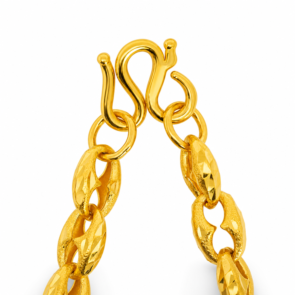 24K Gold Puffed Mariner Chain 6.6mm 23in