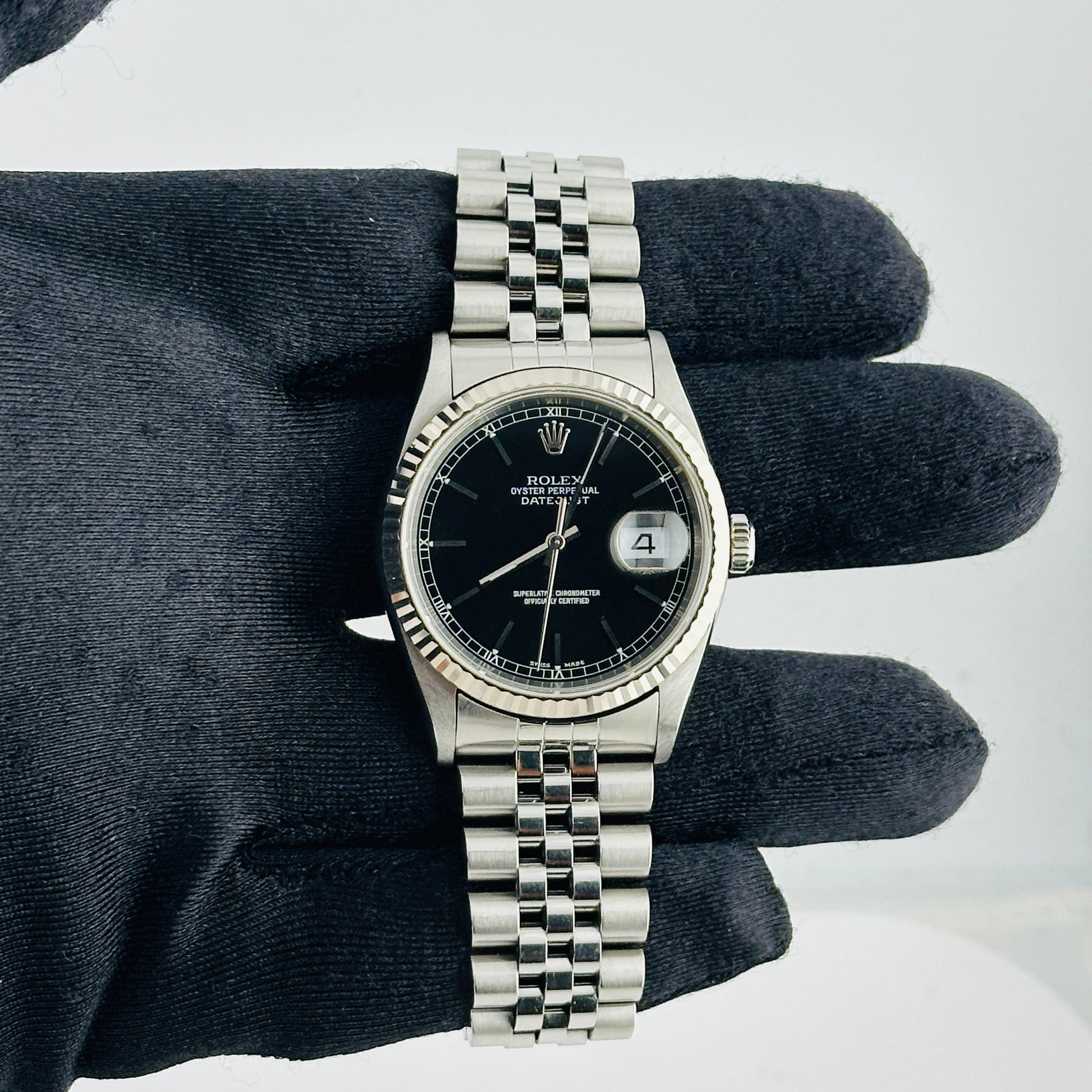 Rolex Datejust Black Dial on D Link Jubilee Bracelet Ref. 16234 2002 — view 2