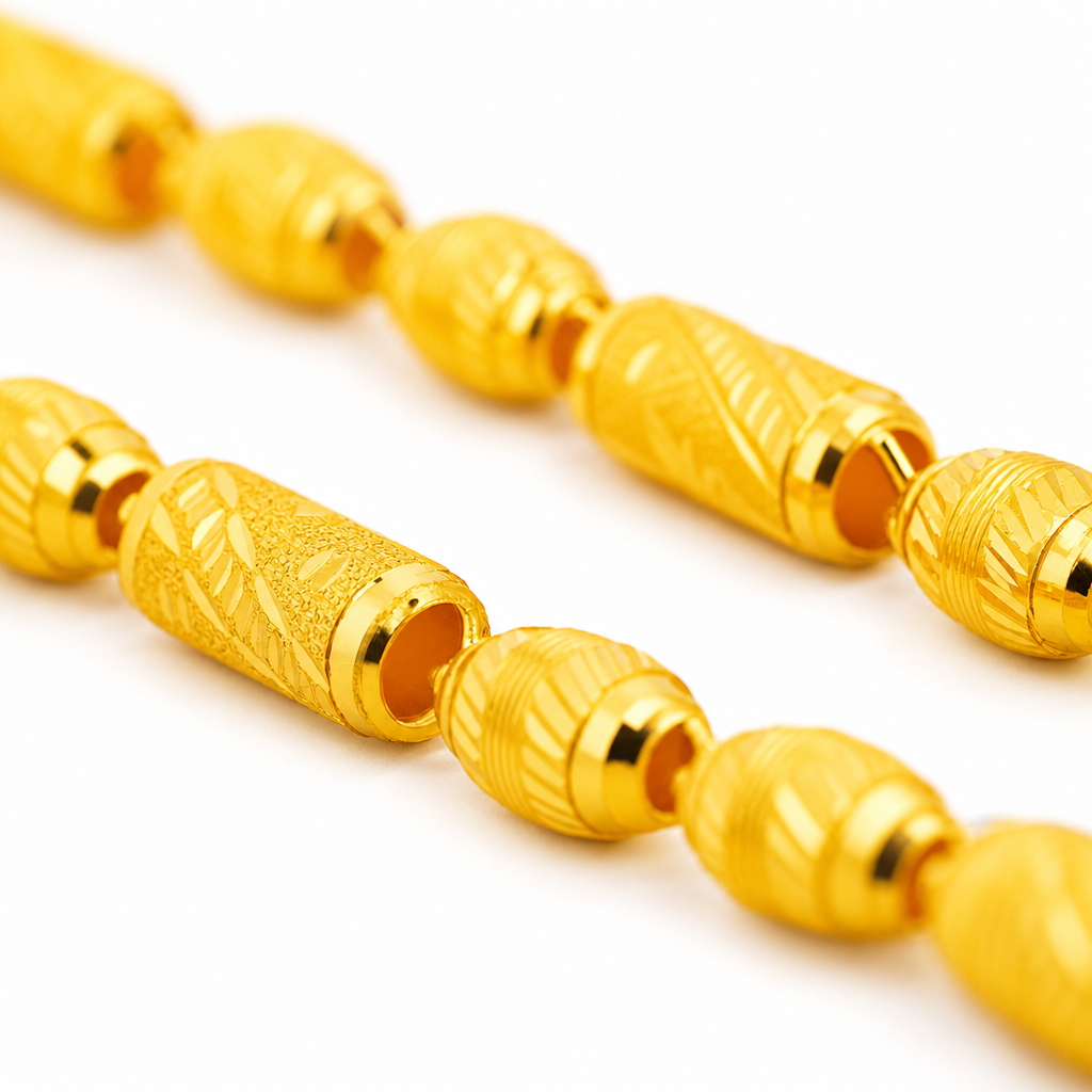 24K Gold Barrel Bead Chain 7mm 24in