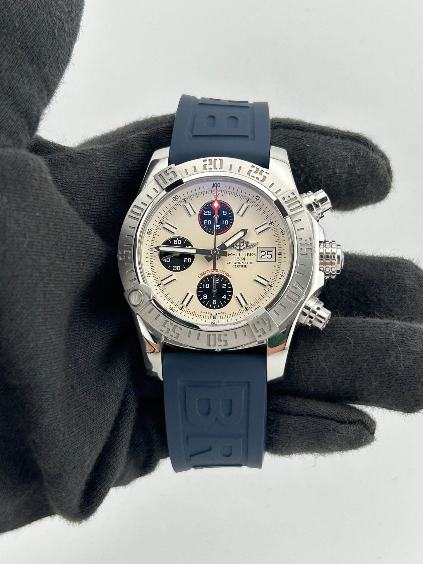Breitling Avenger II White Dial on Blue Rubber Strap Ref. A13381