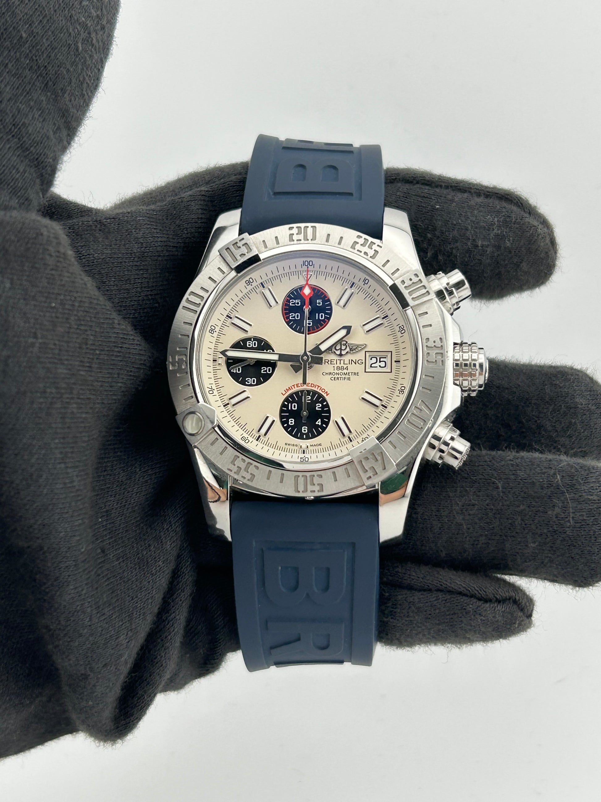 Breitling Avenger II White Dial on Blue Rubber Strap Ref. A13381