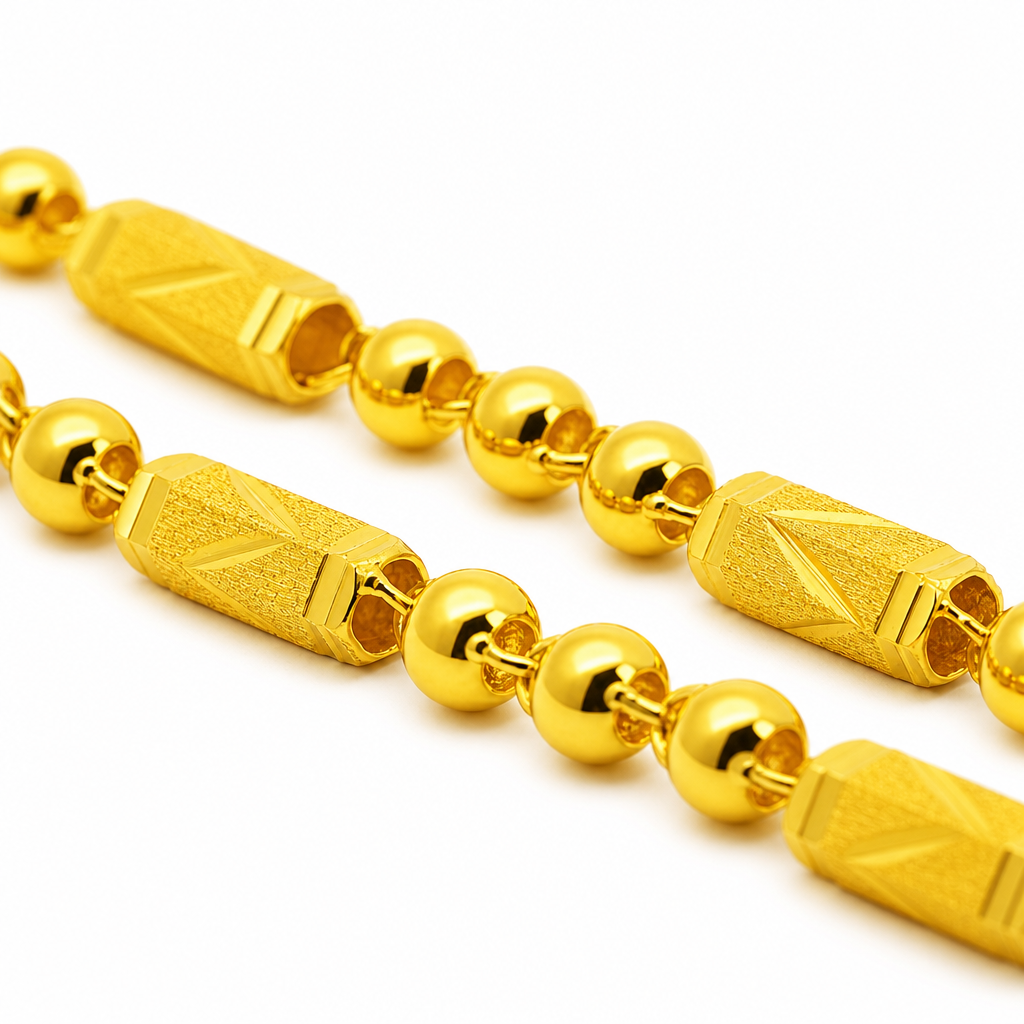 24K Gold Bead & Bar Chain 4mm 24in
