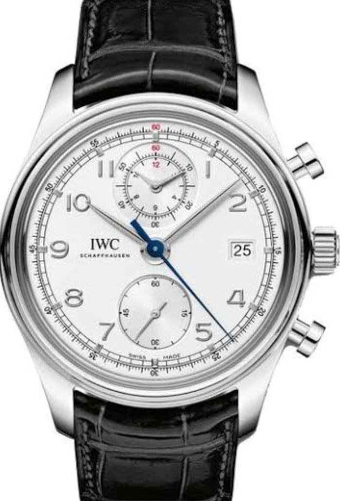 Iwc Portugieser Chronograph Classic Silver Dial on Black Leather Strap Ref. 1W390403