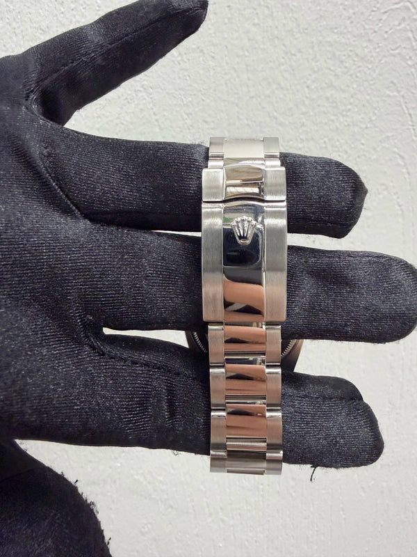 Rolex Oyster Perpetual Date Silver Stick Dial on Oyster Ref 115200 with Card Old Green 2012