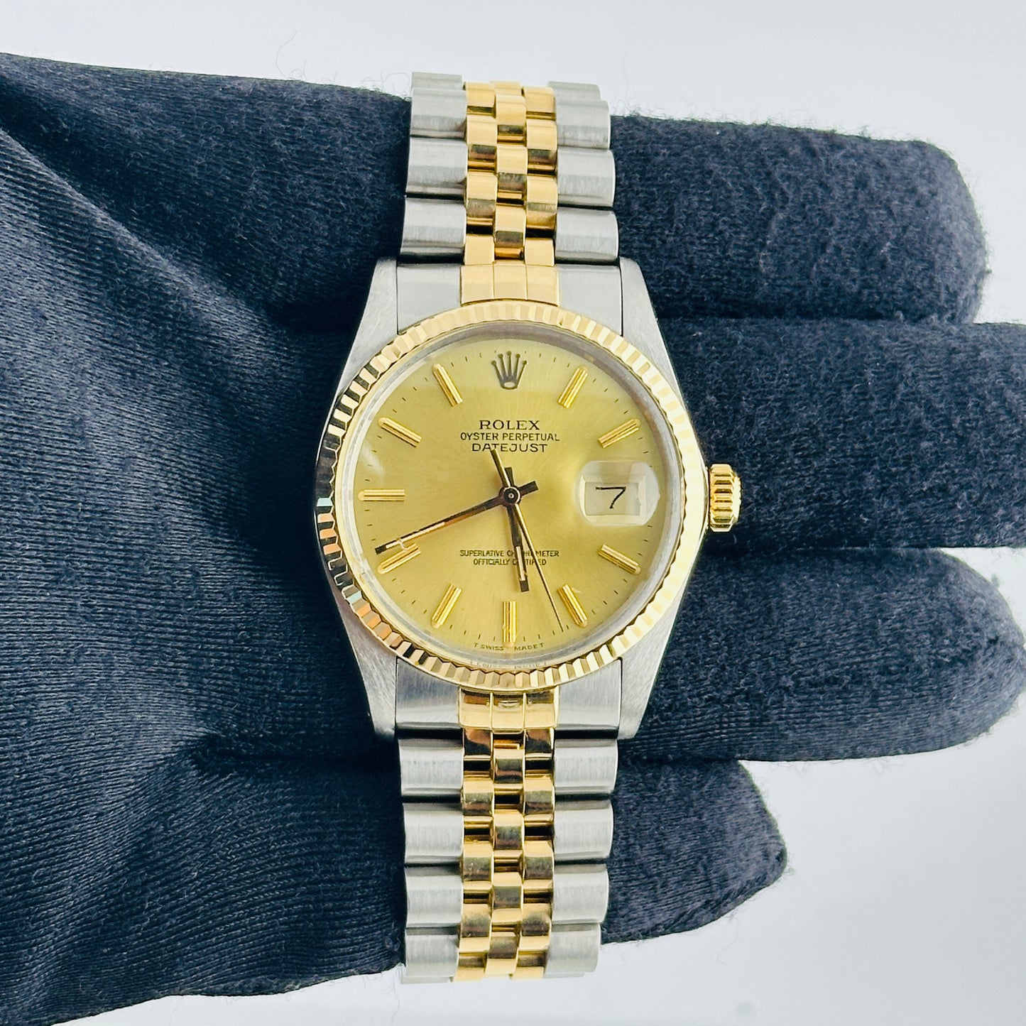 Rolex Datejust Champagne Stick Dial on D Link Jubilee Bracelet Ref. 16013 1986 — view 3