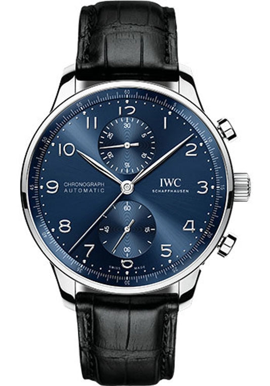 Iwc Portugieser Chronograph Blue Dial on Leather Strap Ref IW371606 with Card 2021