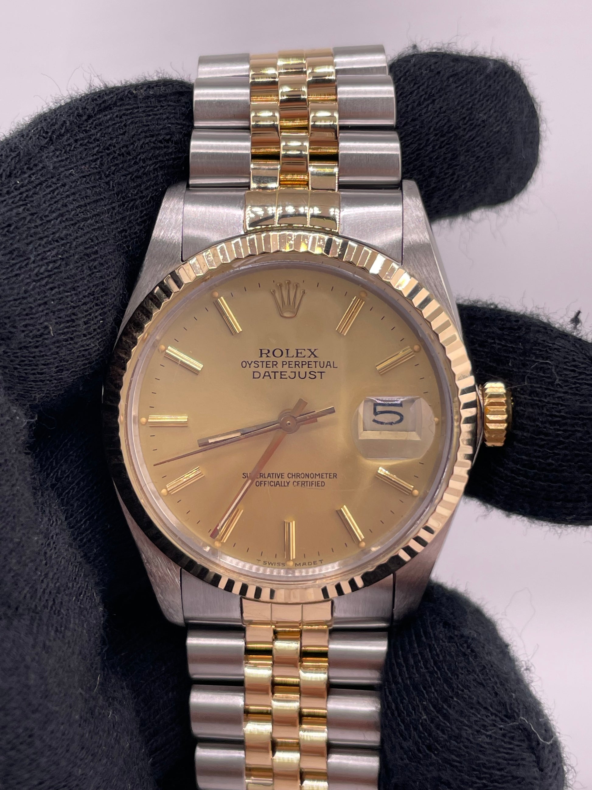 Rolex Datejust Champagne Stick Dial on D Link Jubilee Bracelet Ref. 16013 1987 — view 2