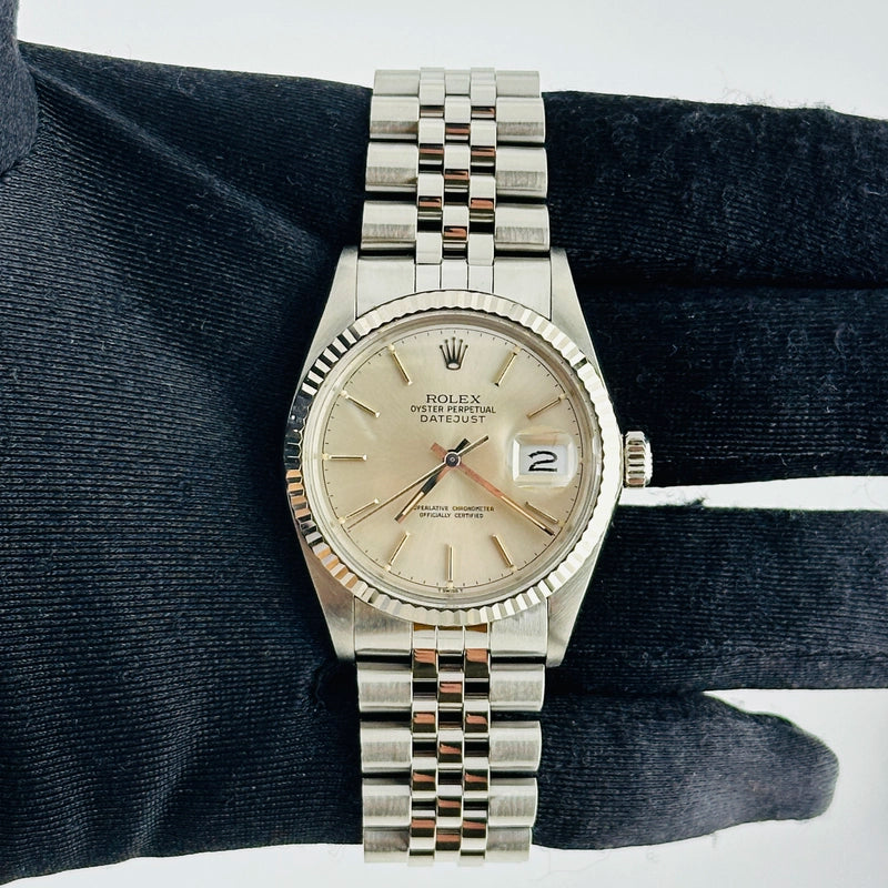 Rolex Datejust Silver Stick Dial on D Link Jubilee Ref 16014