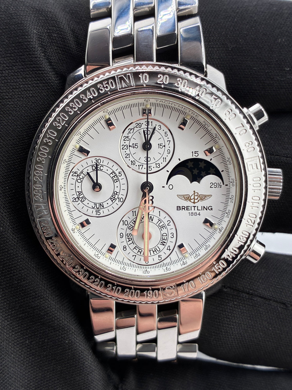 Breitling Astromat White Dial on Stainless Steel Bracelet Ref. A19405 Papers Open Date — view 2