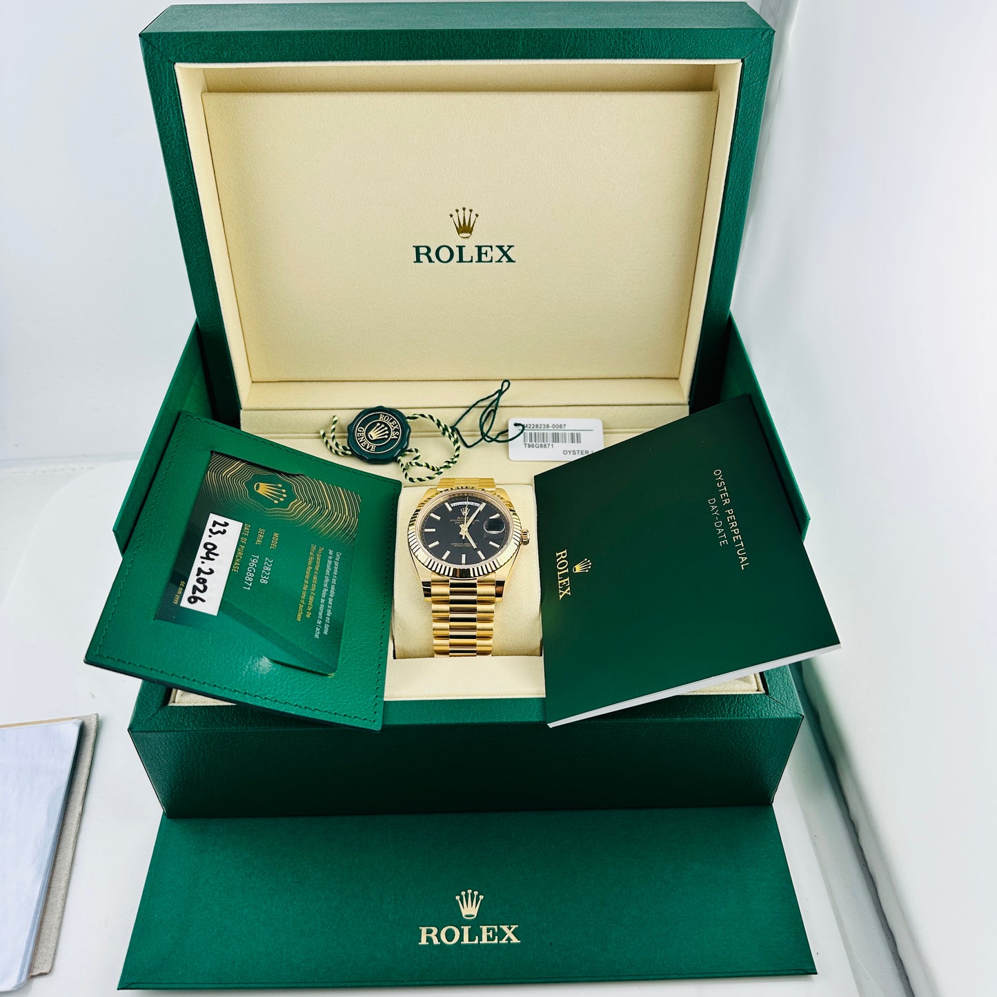 Rolex Day-Date Black Index Dial on President Ref. 228238 Card 2026 — view 7