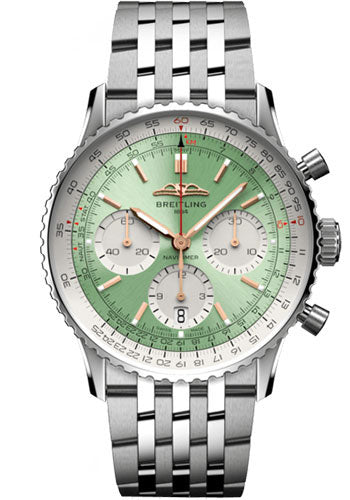 Breitling Navitimer B01 Chronograph Mint Green Dial on Bracelet Ref. AB0139211L1A1 Card 2025