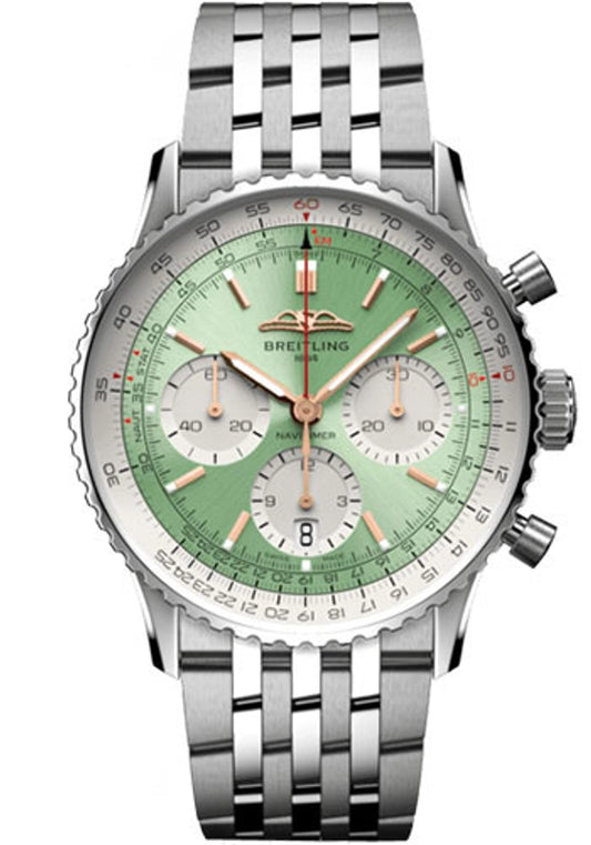 Breitling Navitimer B01 Chronograph Mint Green Dial on Bracelet Ref AB0139211L1A1 with Card 2025