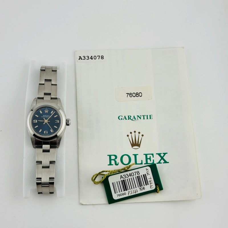 Rolex Oyster Perpetual Blue Dial on Oyster Ref 76080 with Papers 2000