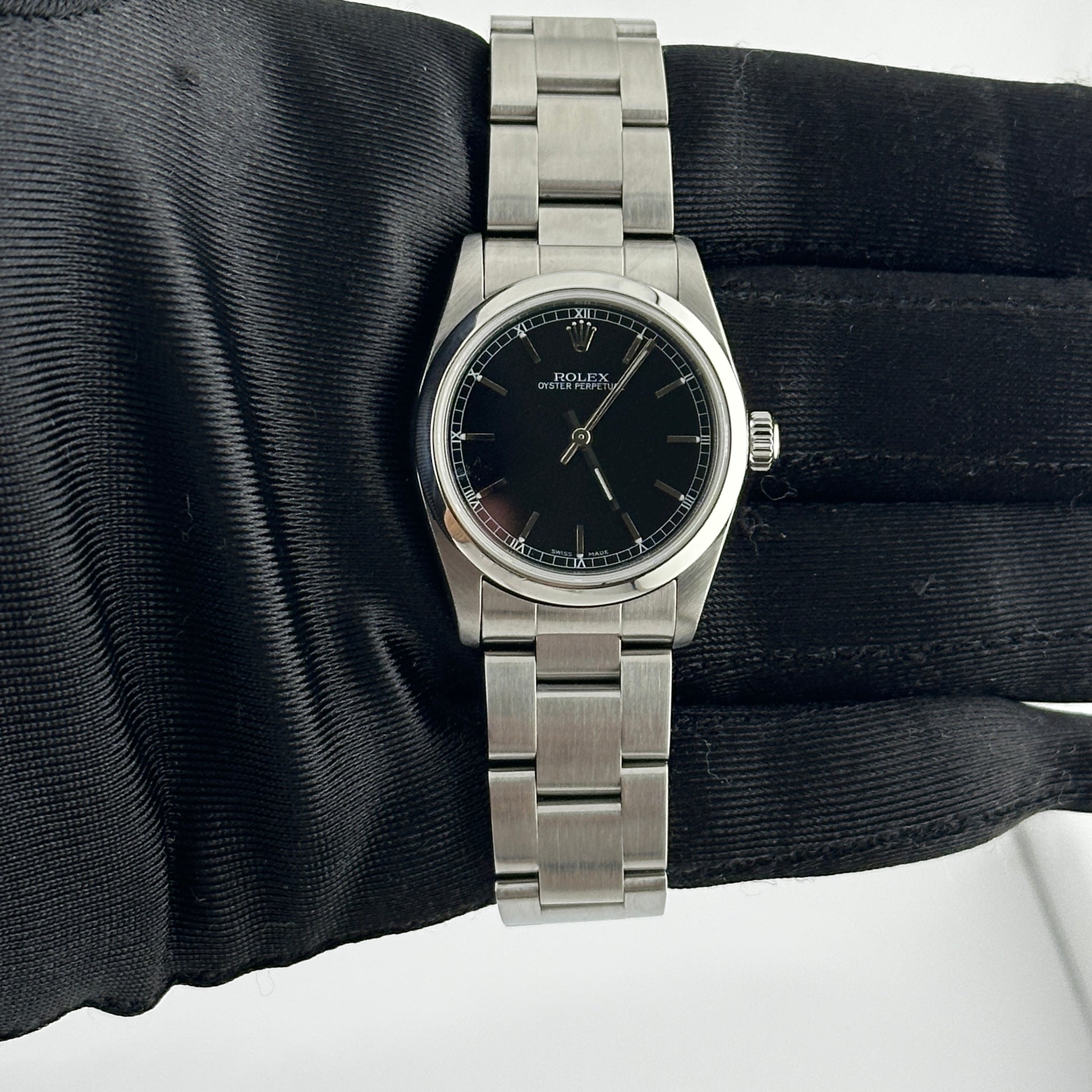 Rolex Oyster Perpetual Black Dial on Oyster Ref. 77080 Papers Open Date — view 2