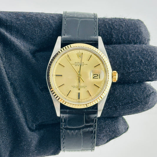 Rolex Datejust Champagne Stick Dial on Generic Leather Band Ref. 1601 1976 — view 2