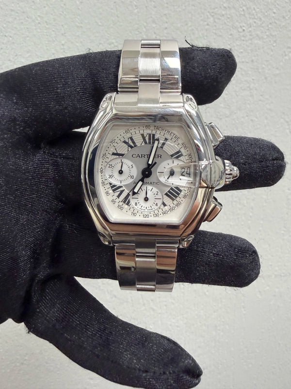 Cartier Roadster XL Chrono Silver Roman Numerals Dial Ref 2618 with Papers 2004