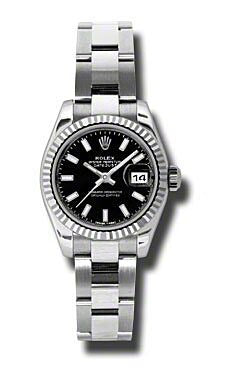 Rolex Datejust Lady Black Stick Dial on Jubilee D Link Bracelet Ref. 179174 Card 2010