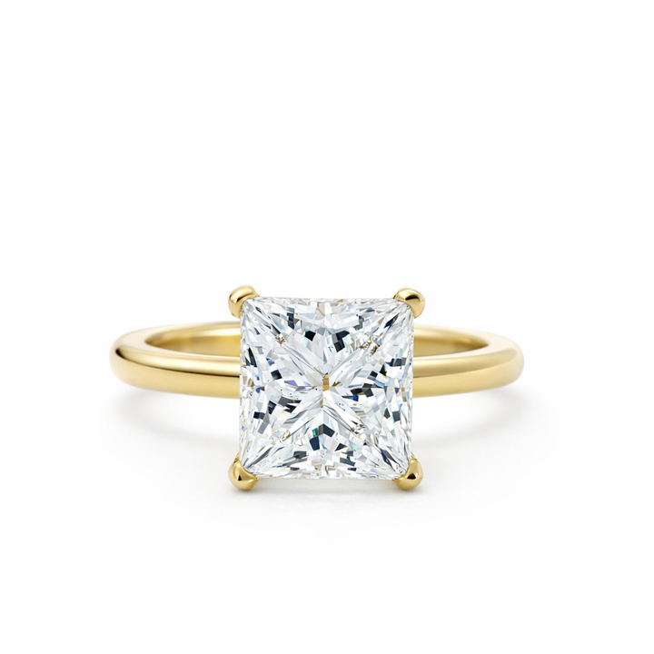 Anillo de compromiso de oro amarillo de 14k con diamante cultivado en laboratorio de 3.03 ct