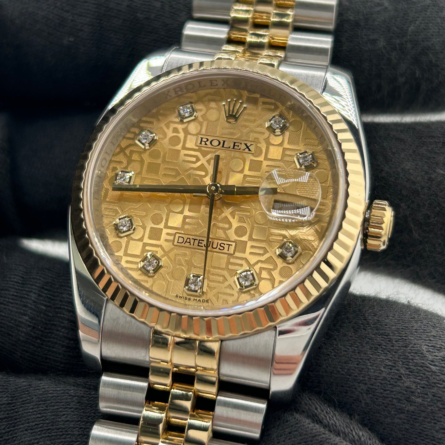 Rolex Datejust Champagne Anniversary Factory Diamond Dial Dial on D Link Jubilee Hidden Clasp Bracelet Ref. 116233G 2009 — view 3