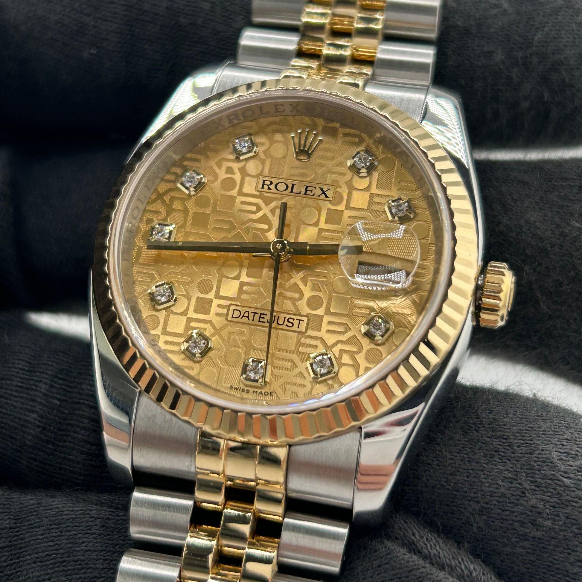Rolex Datejust Champagne Anniversary Factory Diamond Dial Dial on D Link Jubilee Hidden Clasp Bracelet Ref. 116233G 2009 — view 3