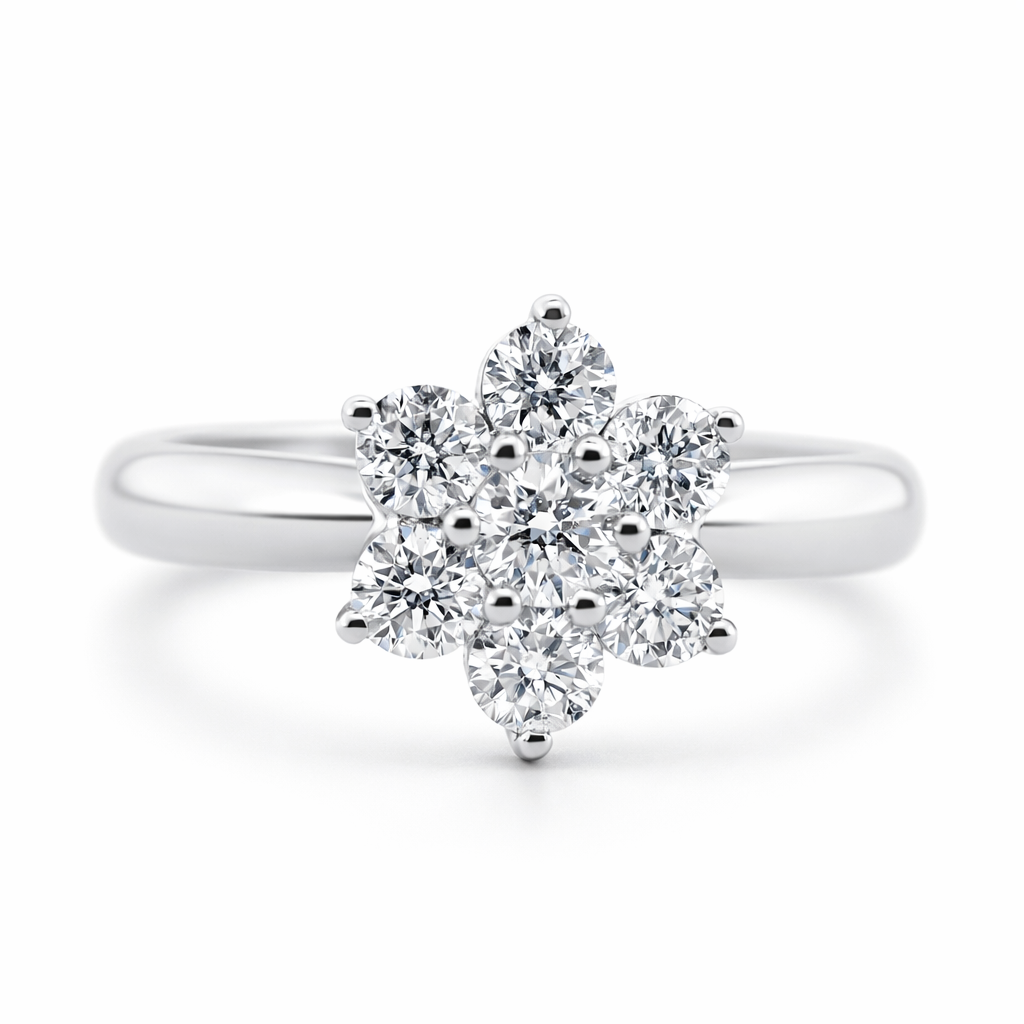 18k White Gold Cluster Style Ring Size 5 - Fine Jewelry | Bust Down & Co