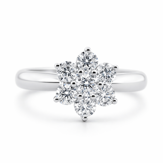 18k White Gold Cluster Style Ring Size 5 - Fine Jewelry | Bust Down & Co