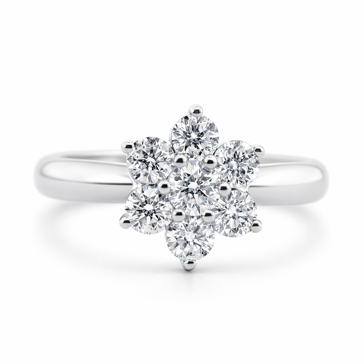18K White Gold 0.68 CTW Round Diamond Cluster Ring - Size 5