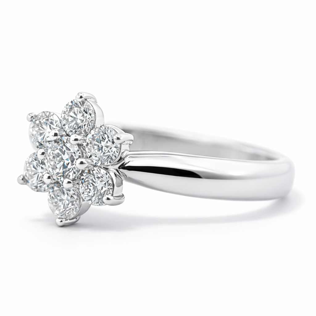 18k White Gold Cluster Style Ring Size 5 - Fine Jewelry | Bust Down & Co