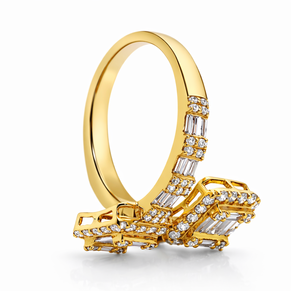 14k Yellow Gold Open End Cuff Dia. Ring Size 7 View 2 - Fine Jewelry | Bust Down & Co
