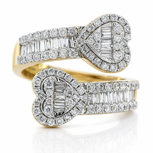 1.05ct Diamond Heart Open End Cuff Ring in 14K Yellow Gold