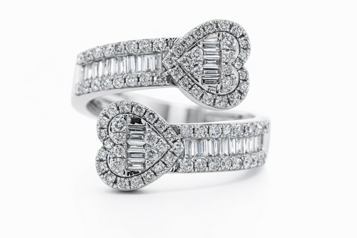 14K White Gold Heart Diamond Open End Cuff Ring - 1.05 CTW