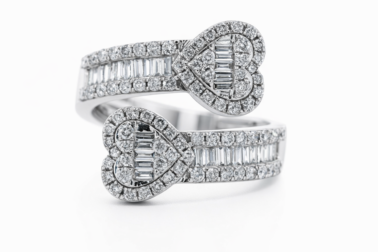 14K White Gold Heart Diamond Open End Cuff Ring - 1.05 CTW