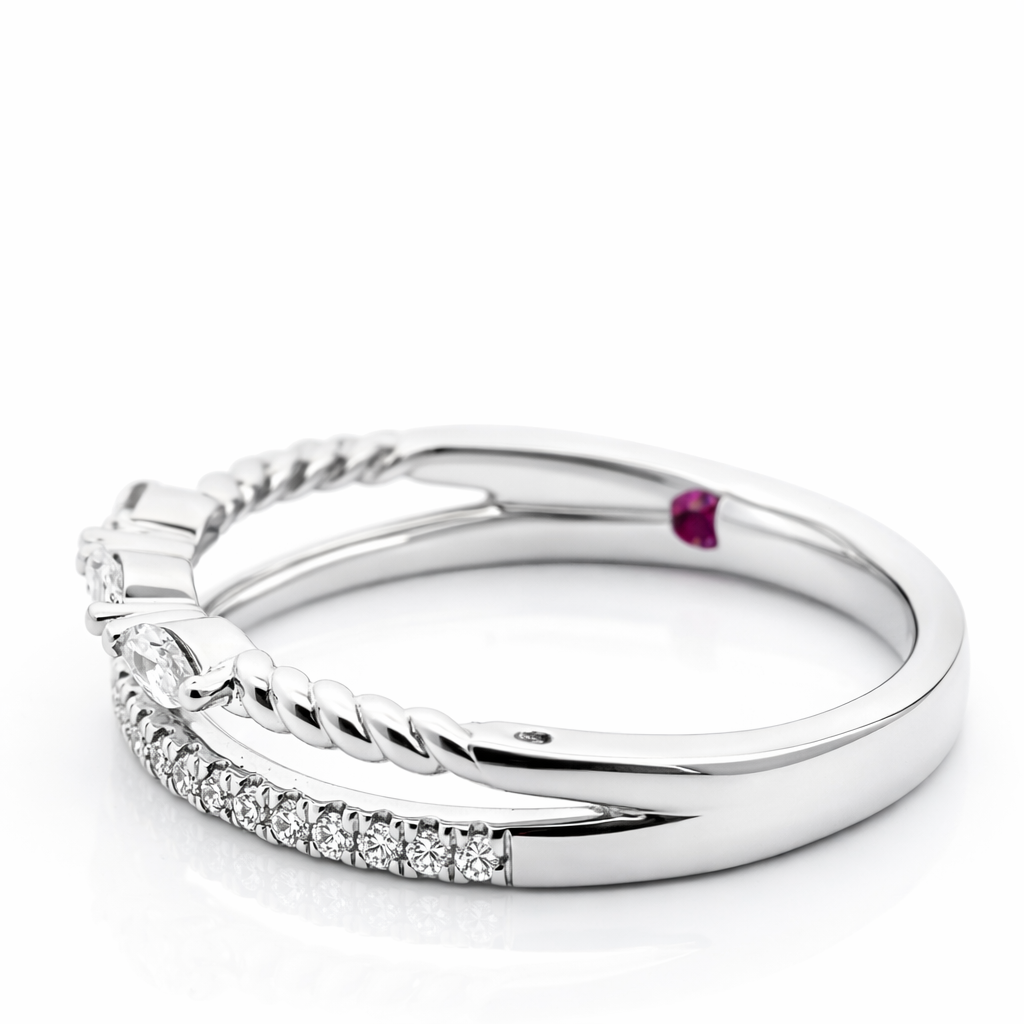 14k White Gold Double Stack W/Marq & Rd Dia. Ring Size 7 View 2 - Fine Jewelry | Bust Down & Co